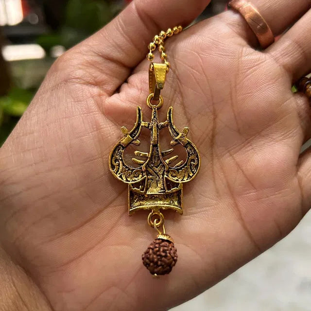 Shiva Trishul Damru Necklace – Spiritual Protection Pendant for Daily Wear