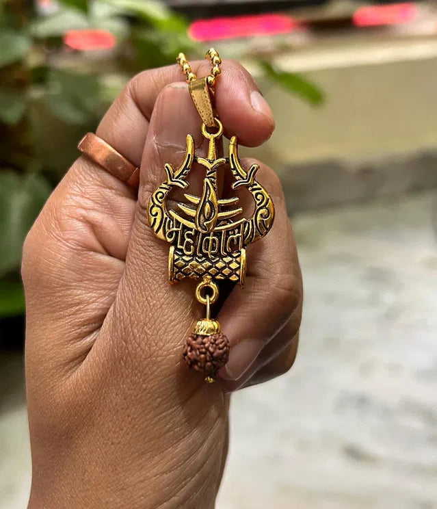 Shiva Trishul Damru Necklace – Spiritual Protection Pendant for Daily Wear
