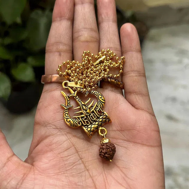 Shiva Trishul Damru Necklace – Spiritual Protection Pendant for Daily Wear