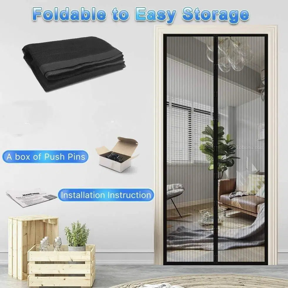 Magnetic Mosquito Mesh Door Curtain – Foldable Anti-Insect Door Net